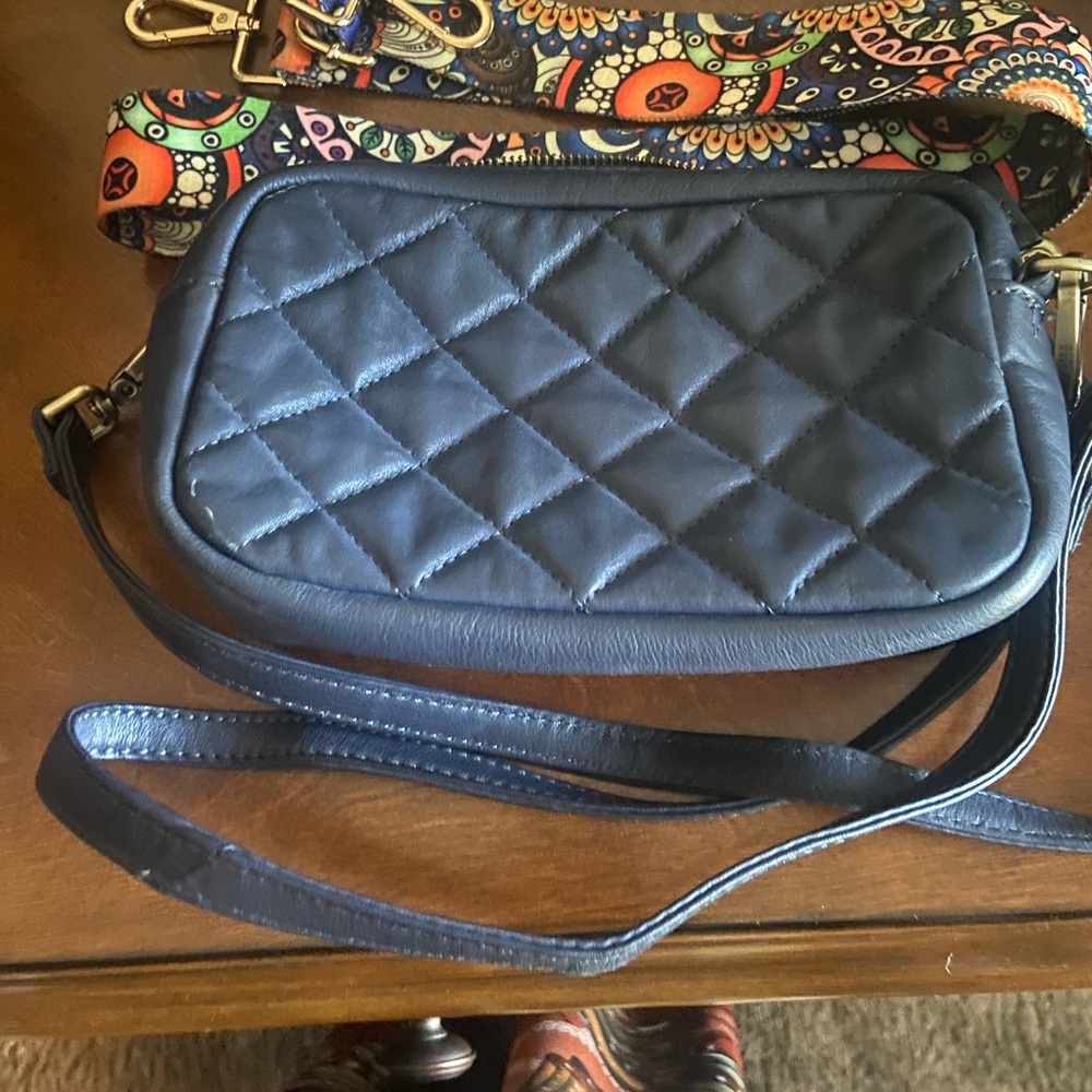 HOBO Navy Quilted Crossbody Bag with Vibrant Strap